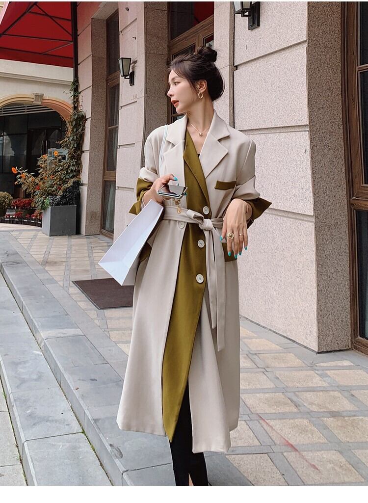 【outer】美人度アップ!ファッション魅力的上品な質感エレガントロング丈トレンチコート G2777