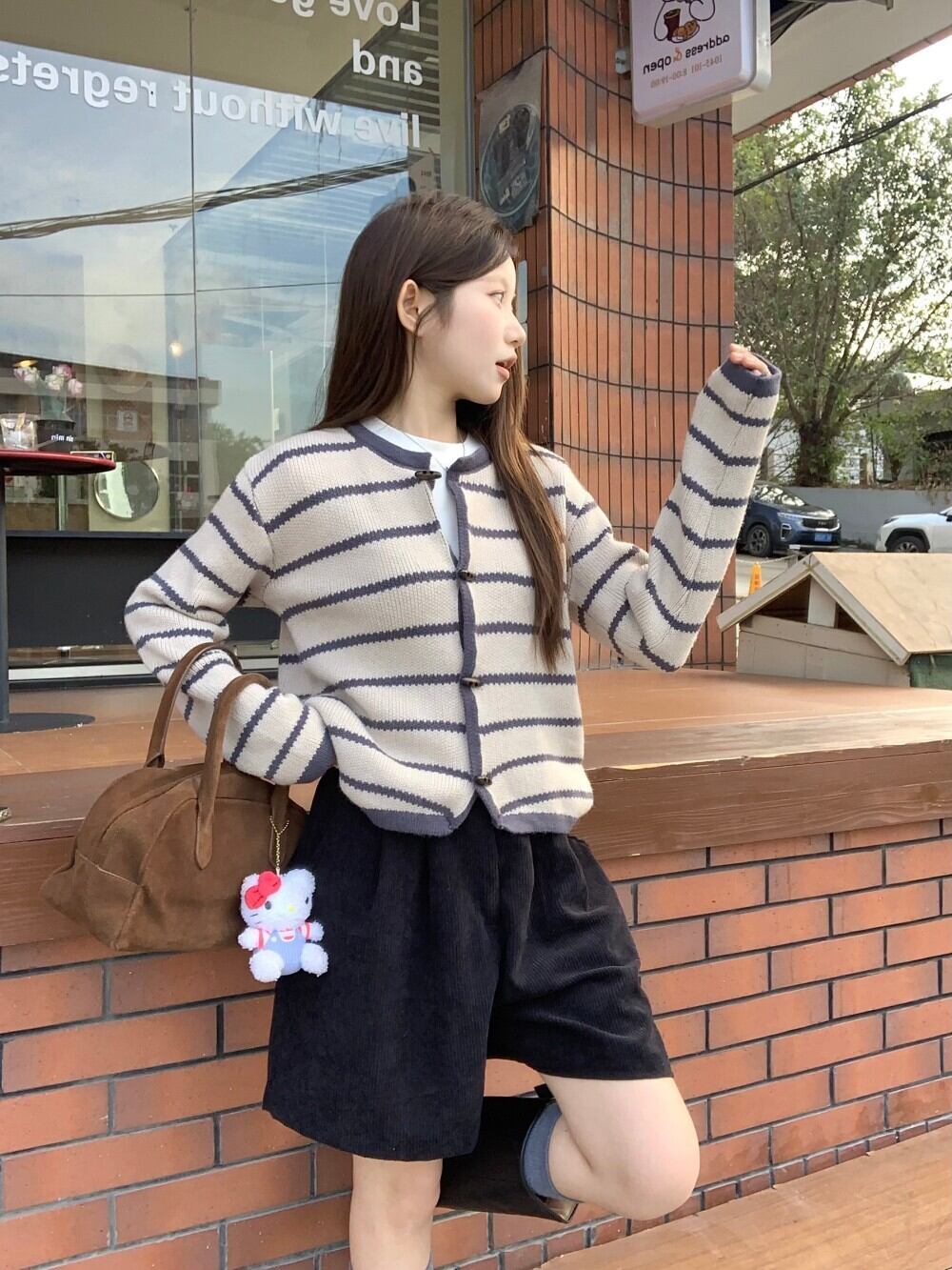 【outer】ボーダー柄ニットカーデ　M28641