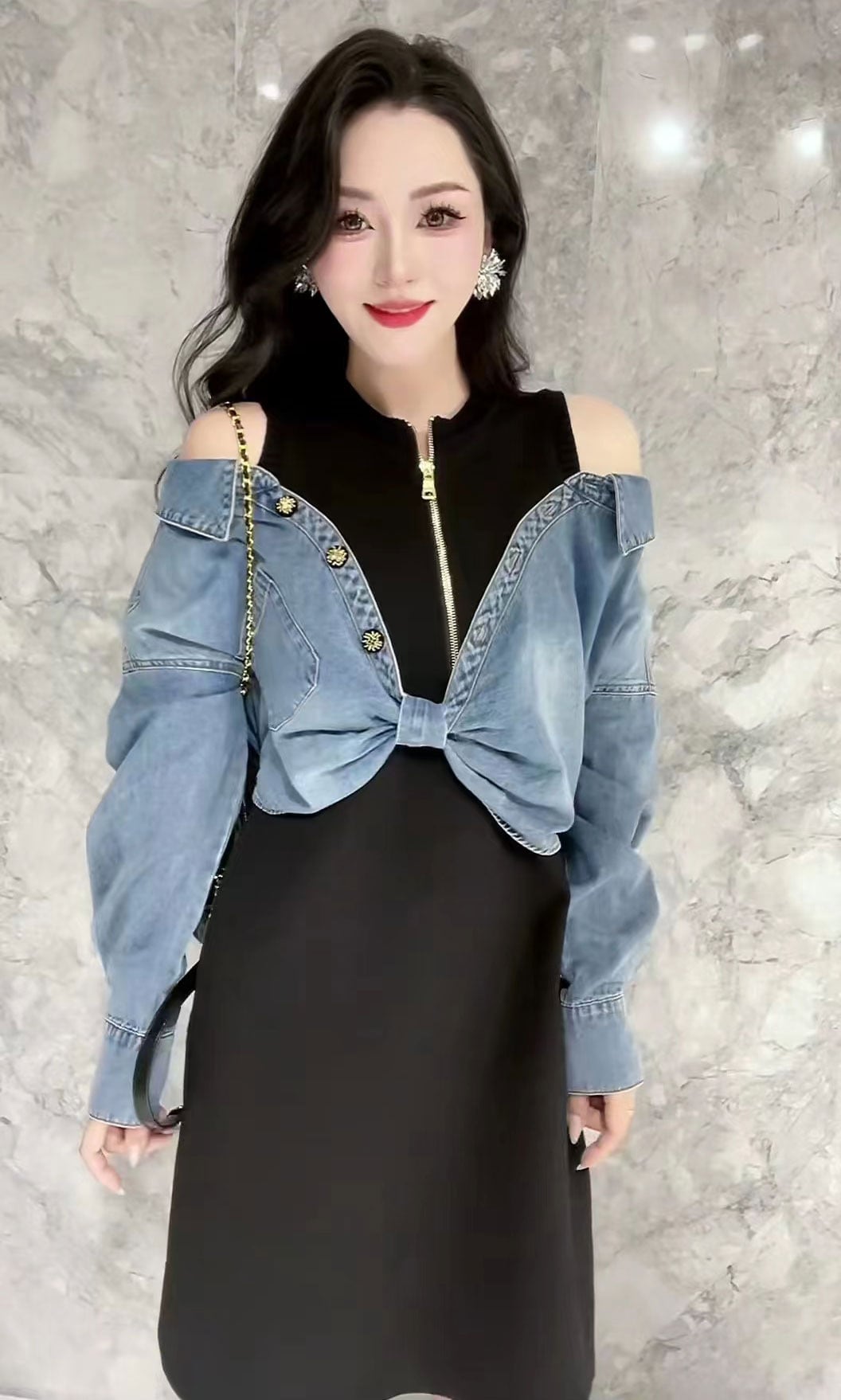 【dress】デニム切り替えワンピース　M26417