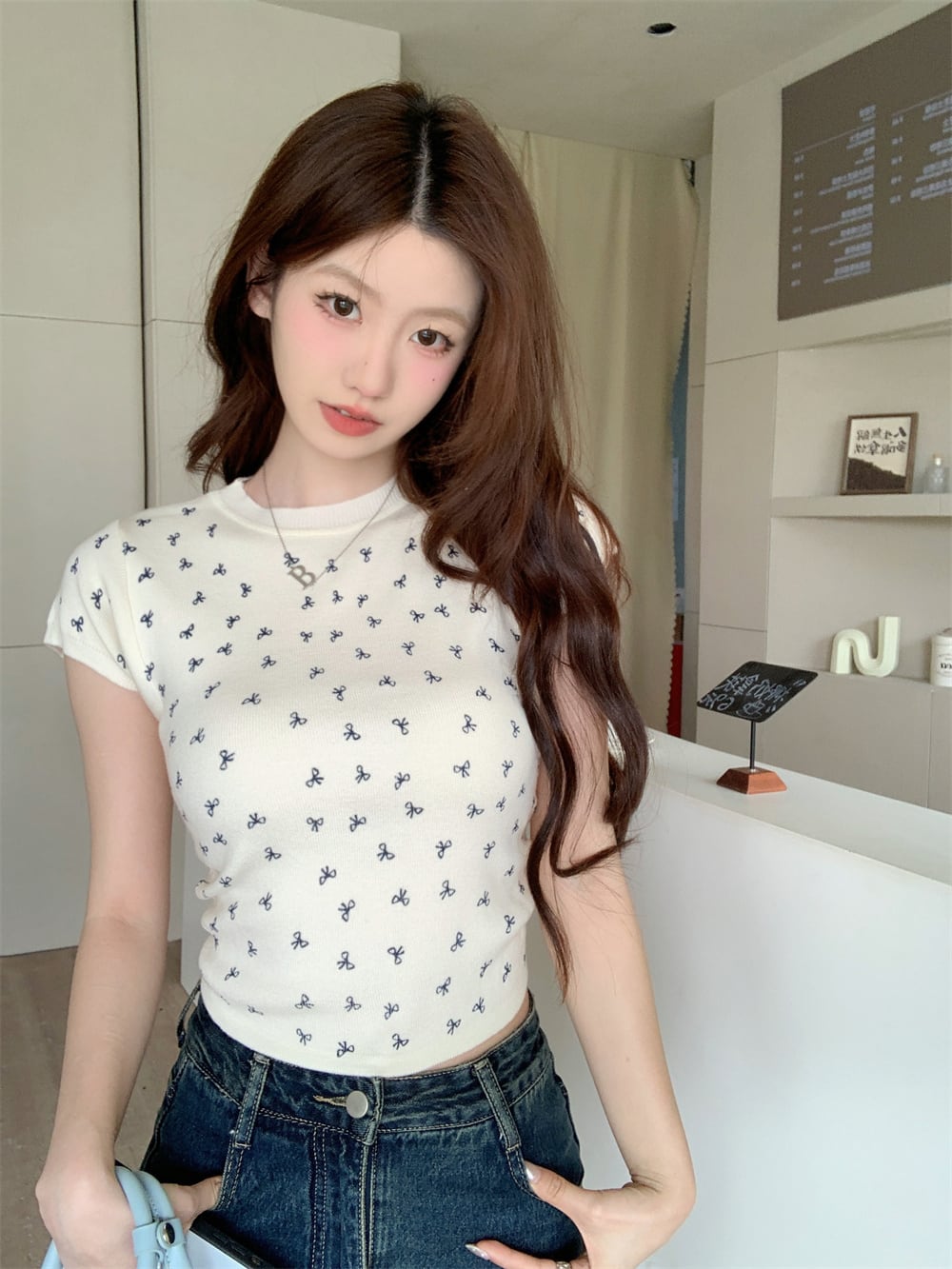 【tops】リボンニットTシャツG21554