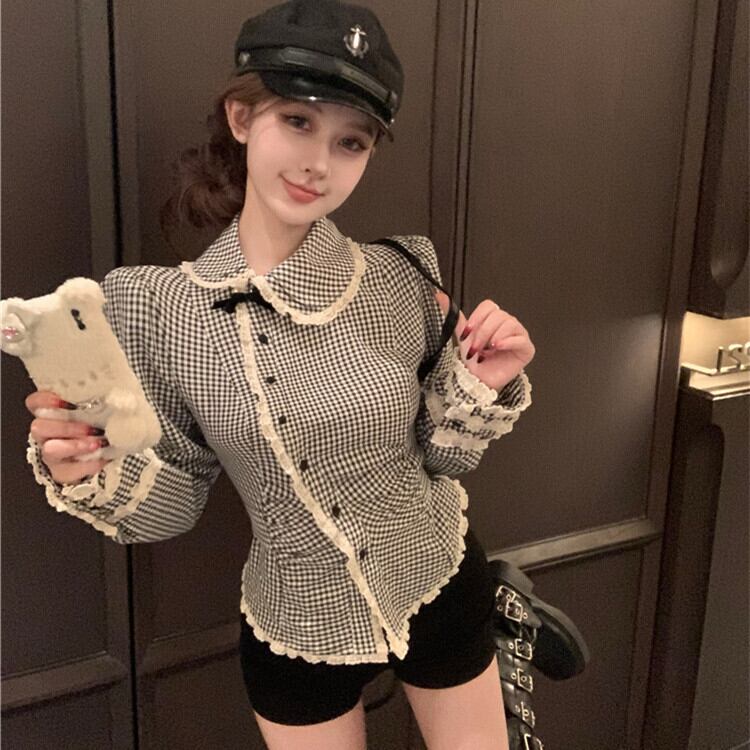 【tops】裹起毛チェック柄シャツトップス　M28587