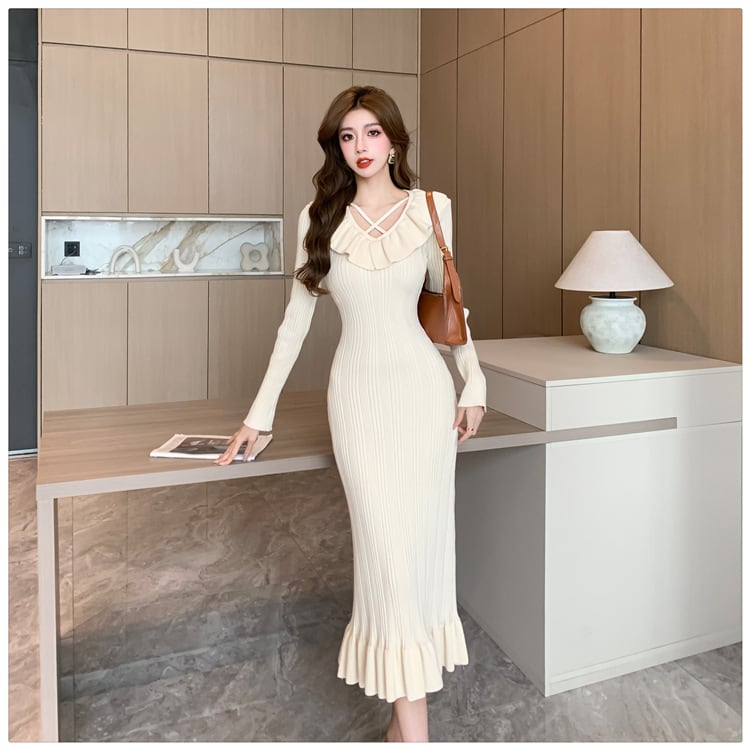 【dress】フリルニットワンピース　M28585