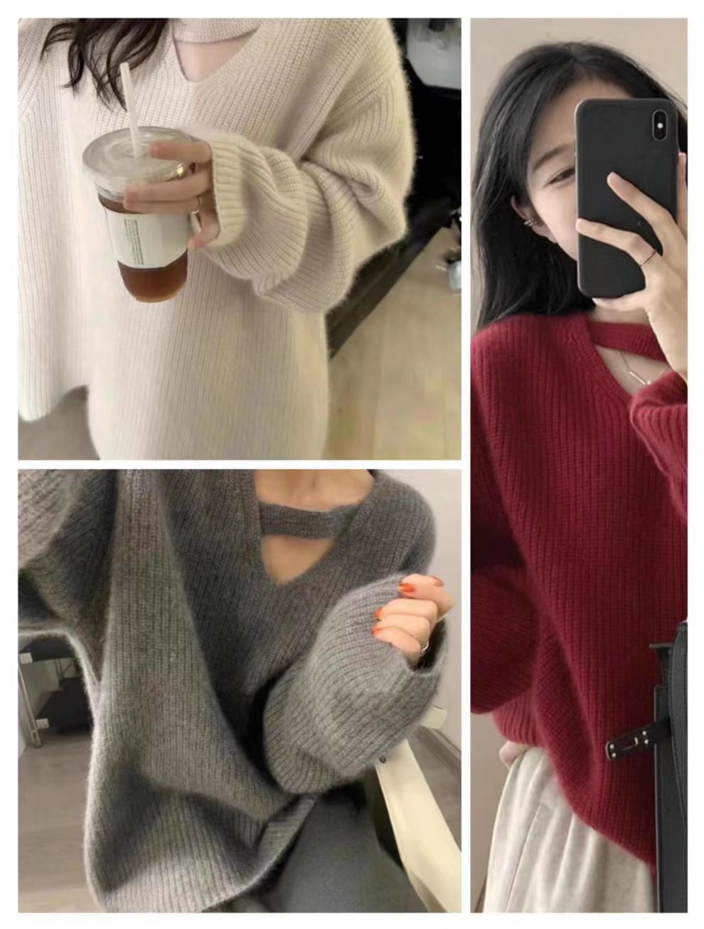 【tops】無地Vネックニットセーター　M17869