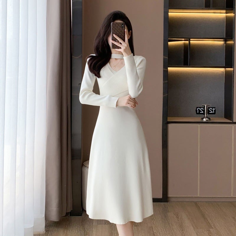 【dress】ホルターネックVネックワンピース　M25693
