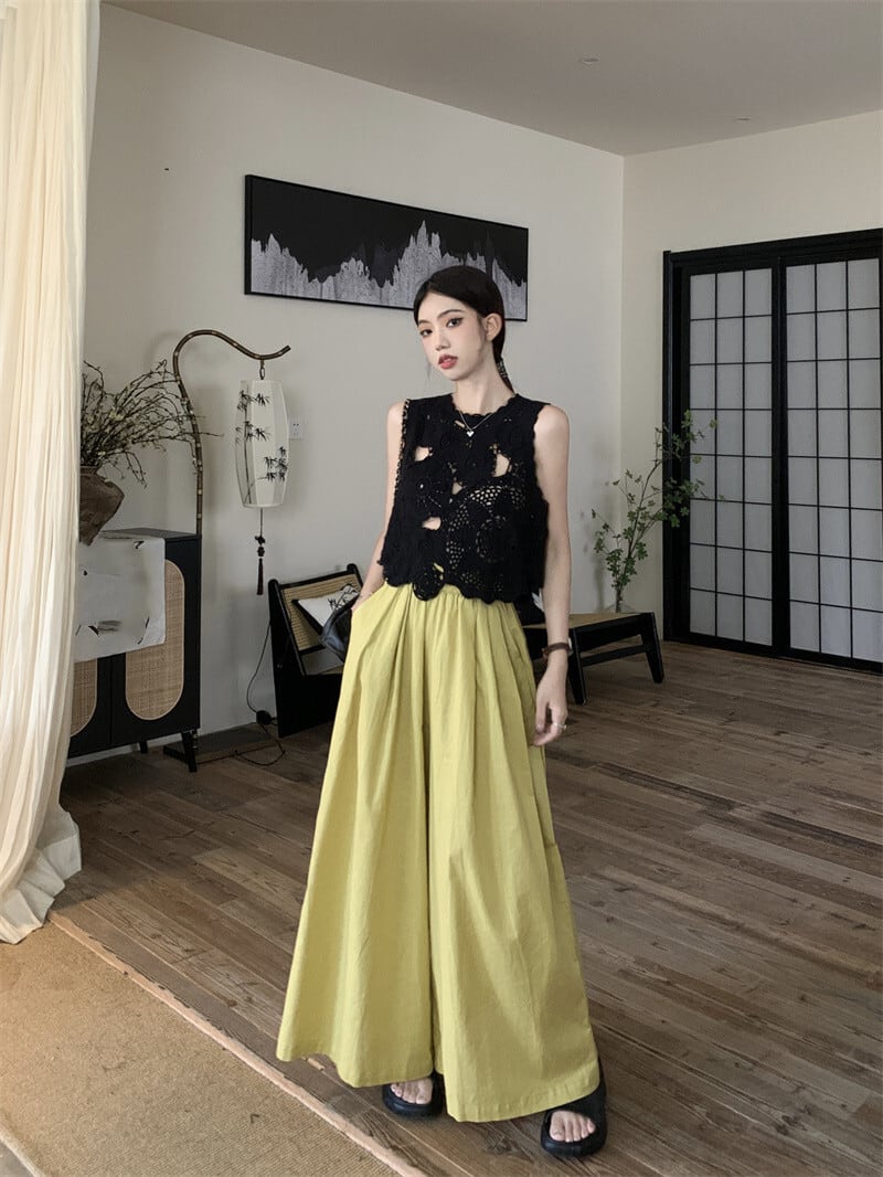 【set】カットワークベスト×ワイドパンツセット　M23915