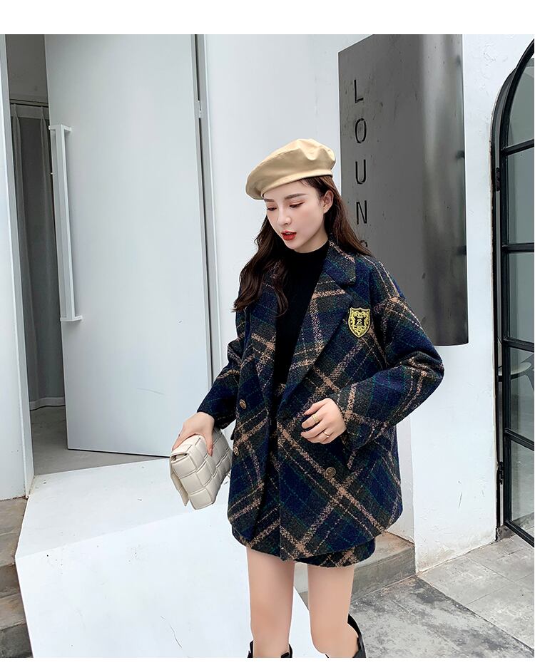 【set】ファッション!気質満点レトロオシャレスーツアウター+スカート２点セット G3586