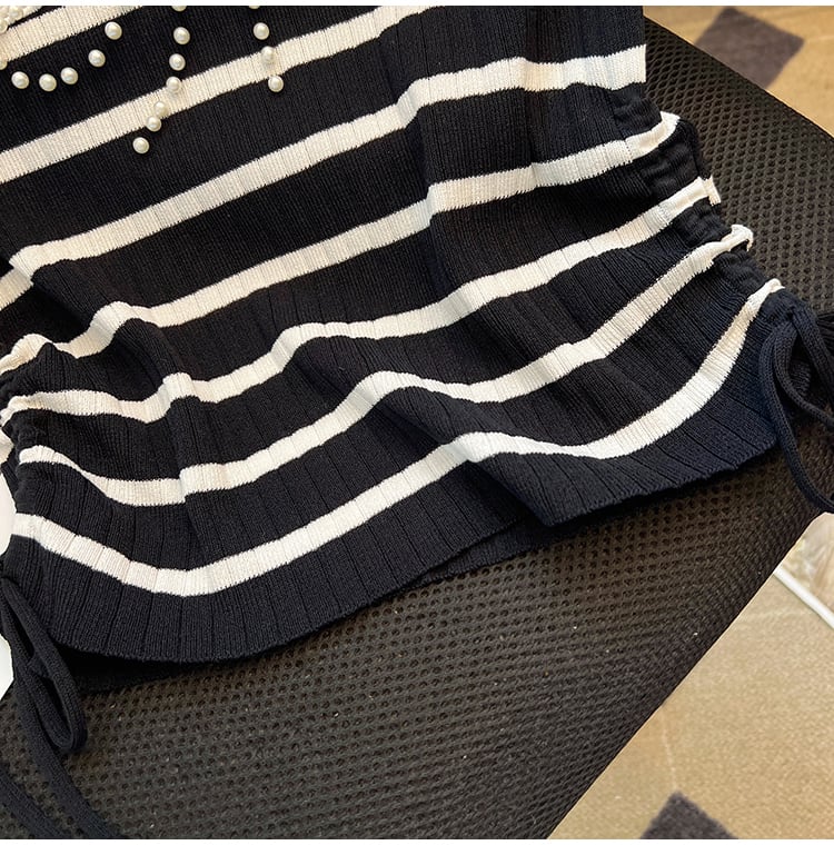 【tops】ビーズリボンニットTシャツG21546