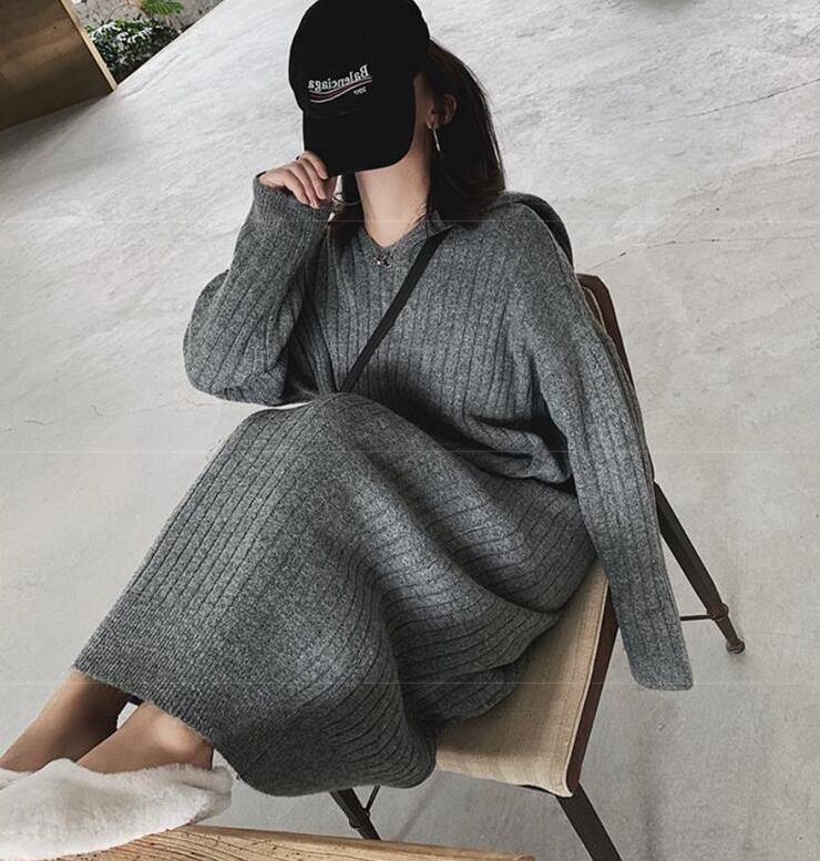 【dress】韓流スタイル好感度UP!気質満点秋冬新作レトロルーズニットワンピース G2346