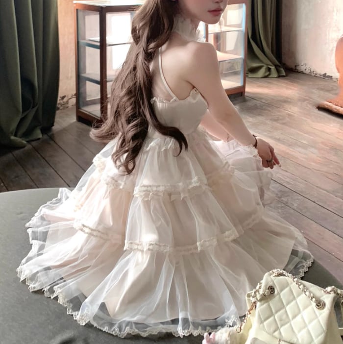 【dress】レースドッキングホルターネックワンピース　M30200