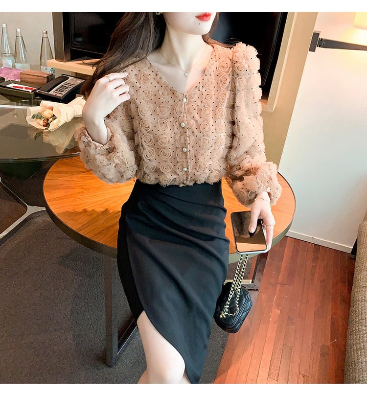 【tops】立体フラワーシャツトップス　M28607