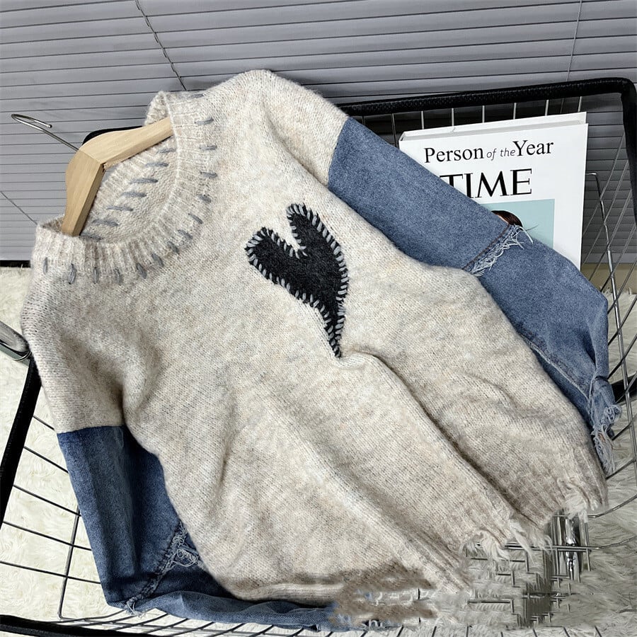 【tops】デニム切り替えニットセーター　M29323