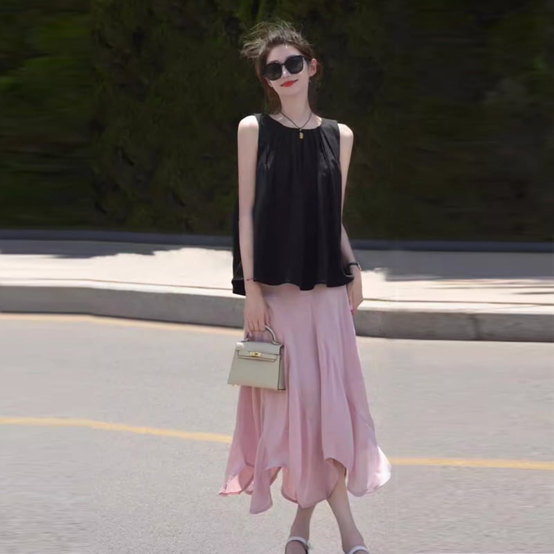 【set】イレギュラータンクトップ+スカート２点セットF7437