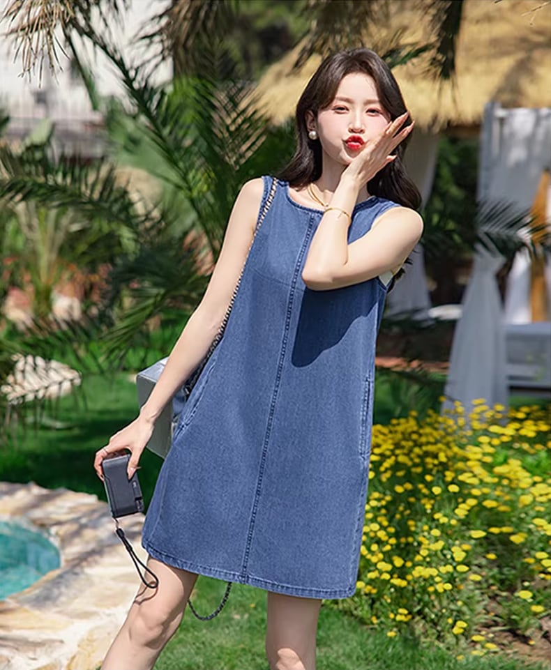 【dress】ノースリーブデニムワンピース Q8420