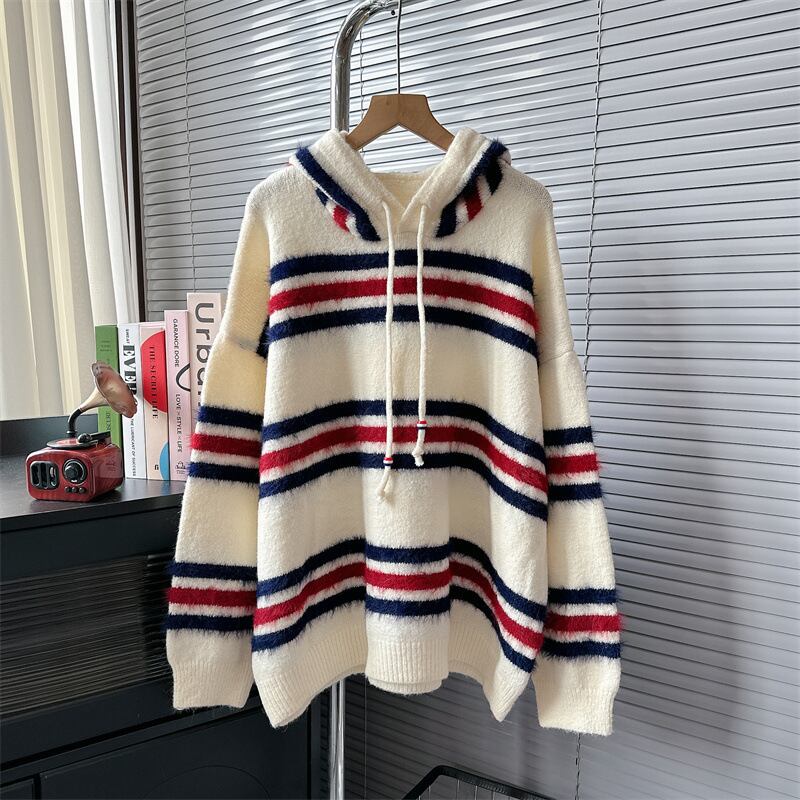 【tops】フード付きニットセーター　M18546