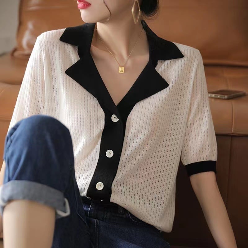 【tops】透かし彫り薄手ニットトップスG21049