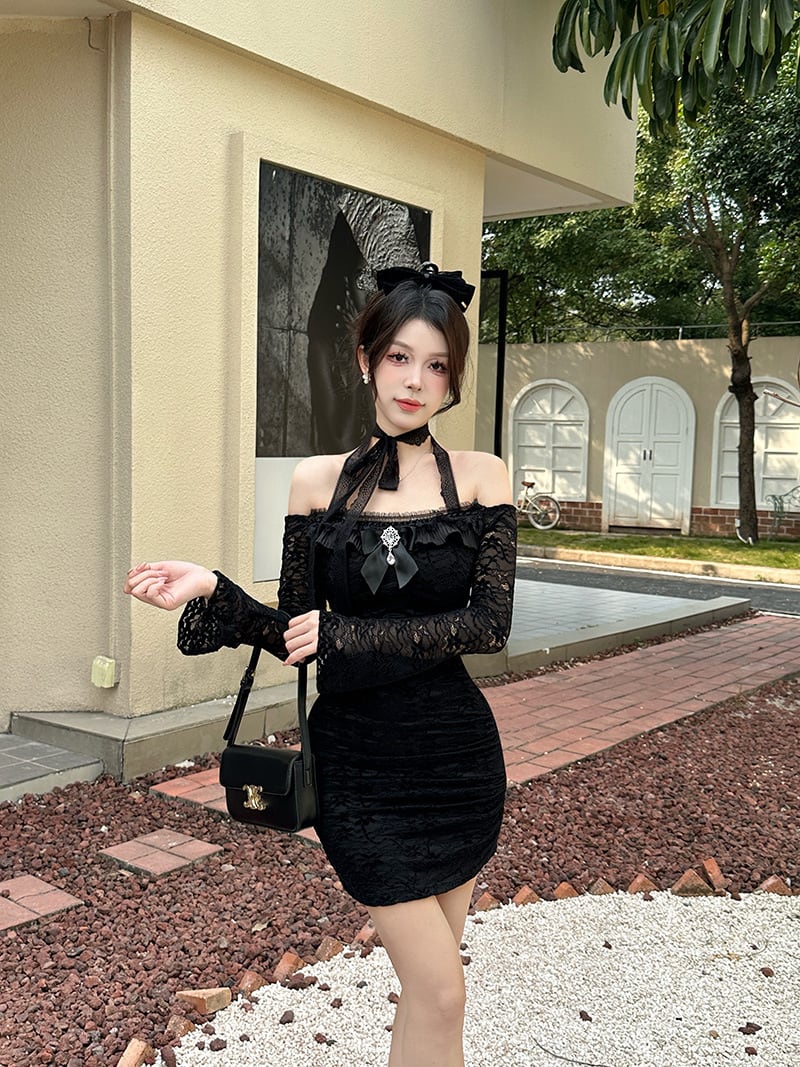 【dress】ホルターネックレースワンピース　M28314