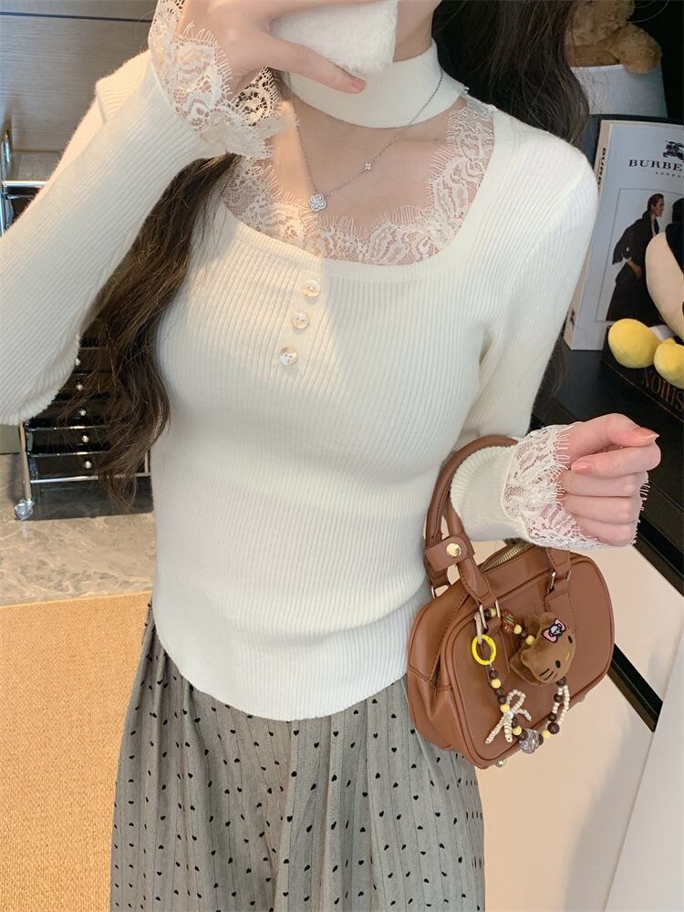 【tops】レースニットトップス　M28418