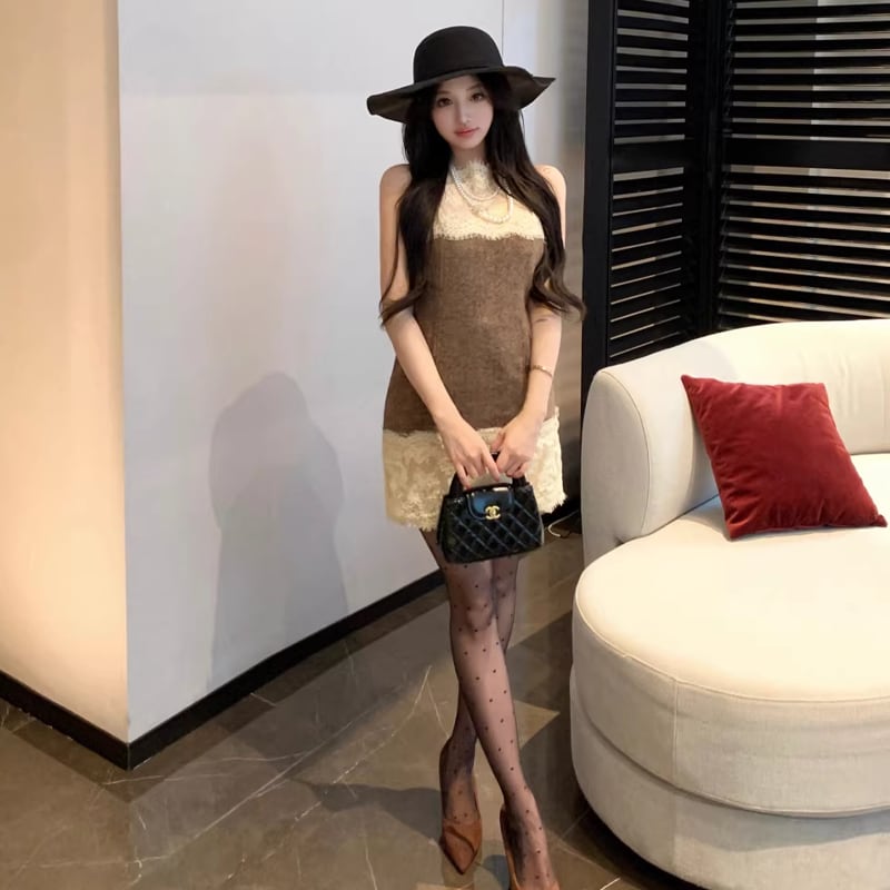【dress】ノースリーブレースドッキングワンピース Q8023