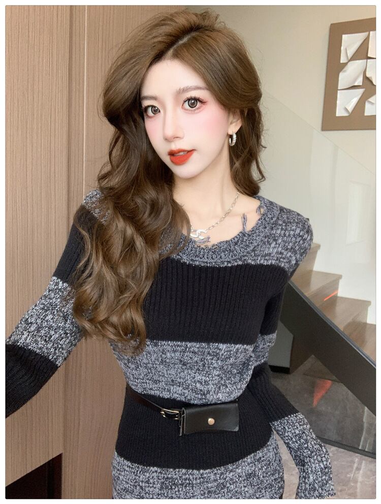【dress】ボーダー柄ニットワンピース　M18572