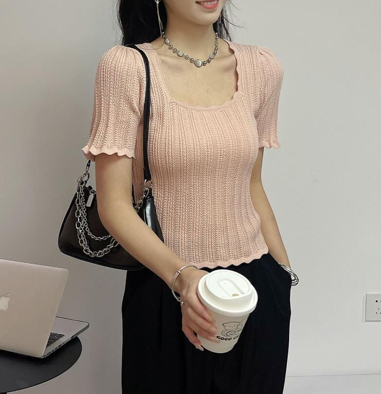 【tops】3色スクエアネック半袖ＴシャツF7353