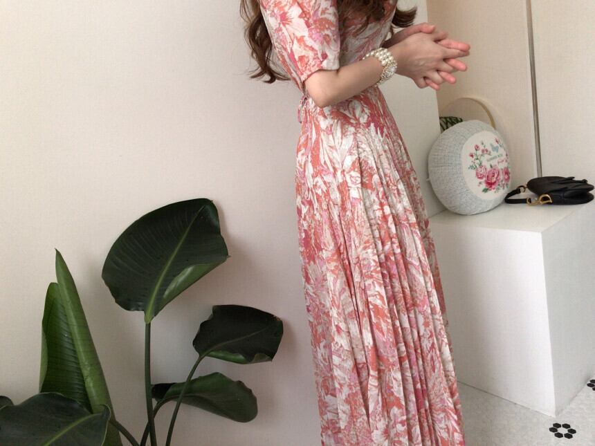 【dress】エレガント!気質満点レトロ韓流スタイルスクエアネックワンピース G6762