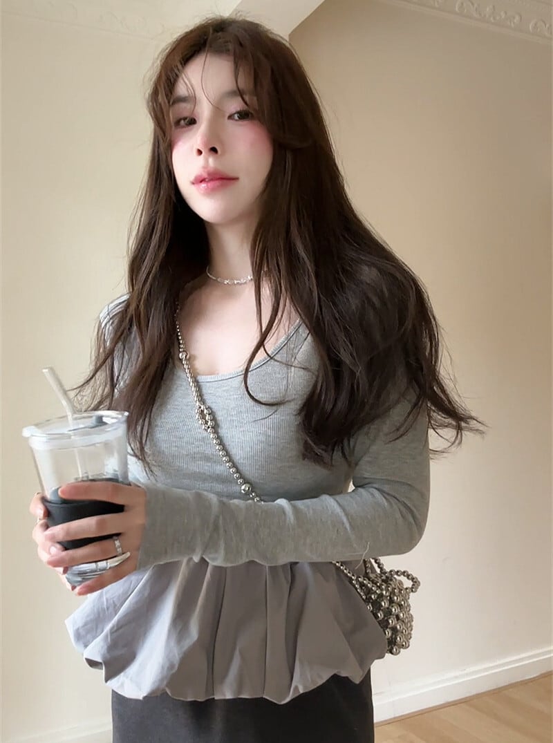 【tops】ドッキング長袖Tシャツ　M29630