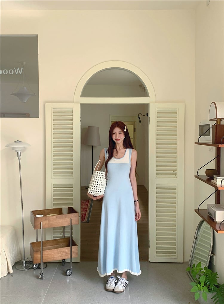 【dress】偽二つ切り替えニットキャミワンピース G20518