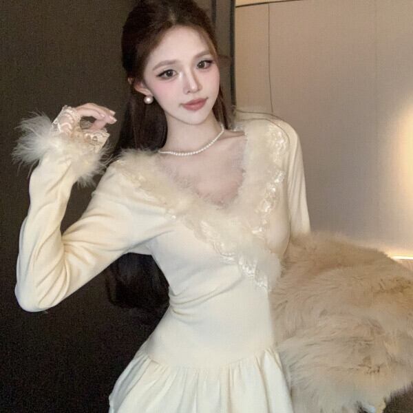 【tops】ファーレースドッキングフリルトップス　M28568