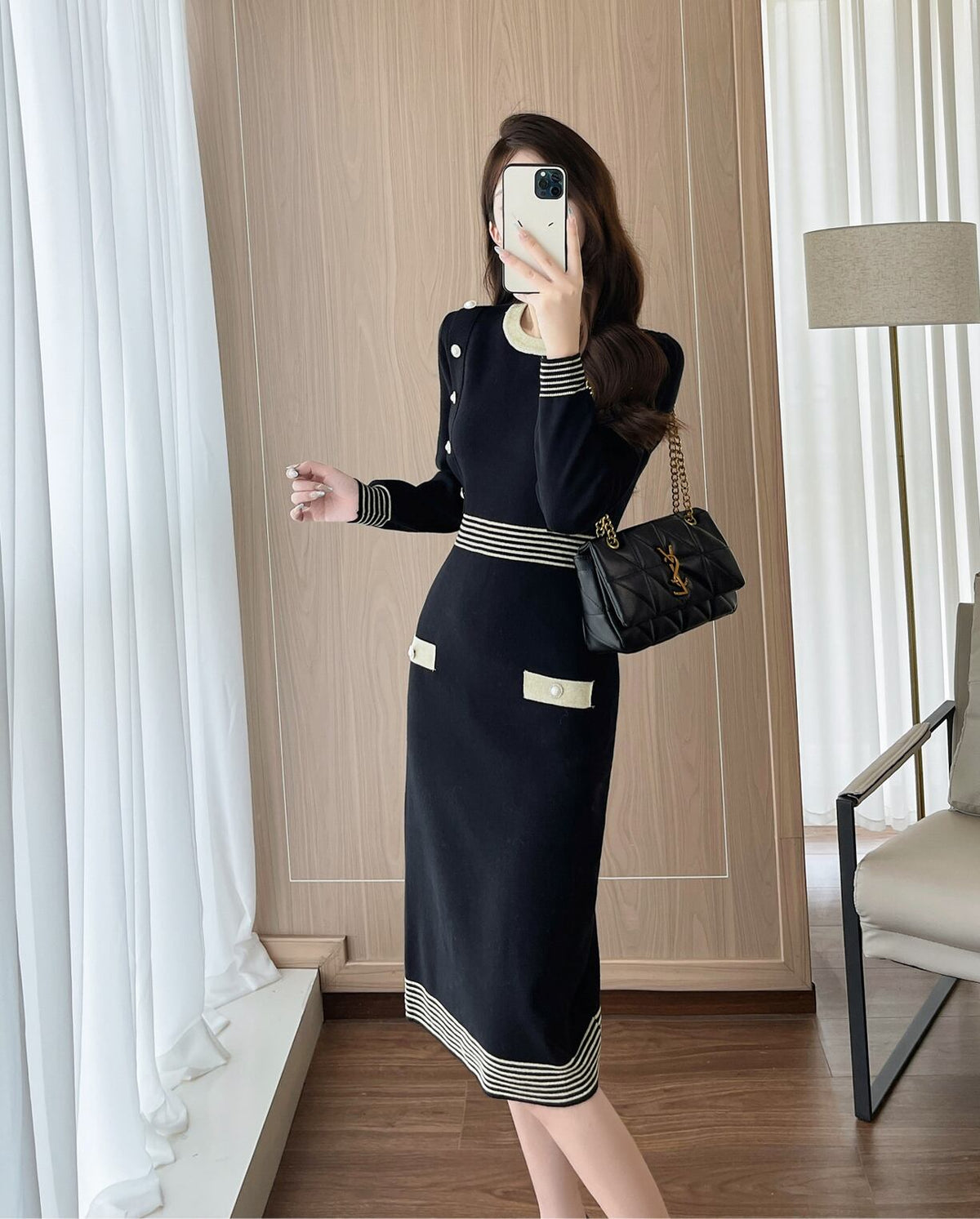 【dress】ボーダー柄ニットワンピース Q7299