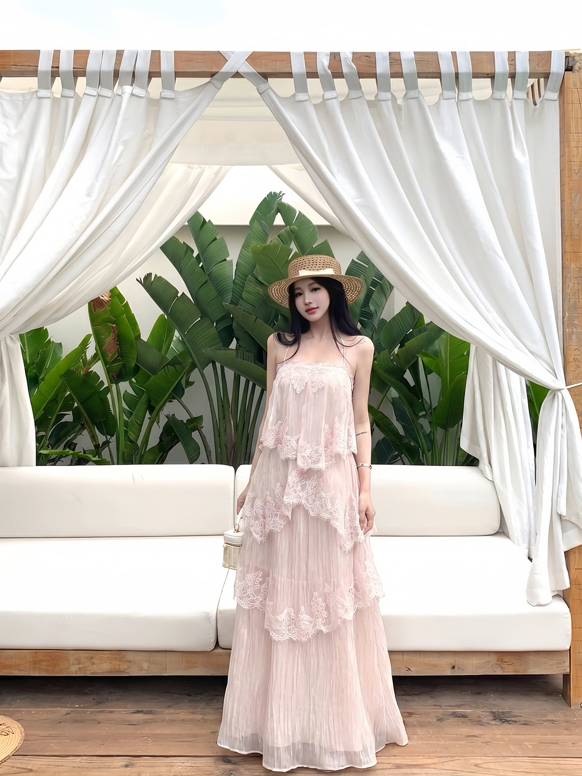 【dress】レースドッキングティアードキャミワンピース　K0557