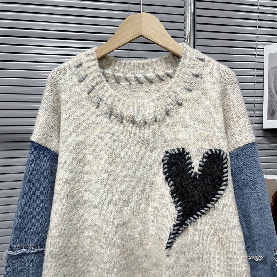 【tops】デニム切り替えニットセーター　M29323