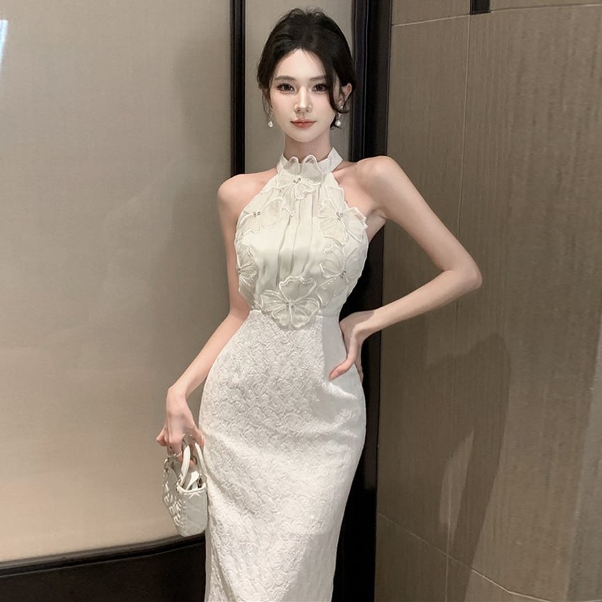 【dress】ホルターネック体型カバーワンピースG21012