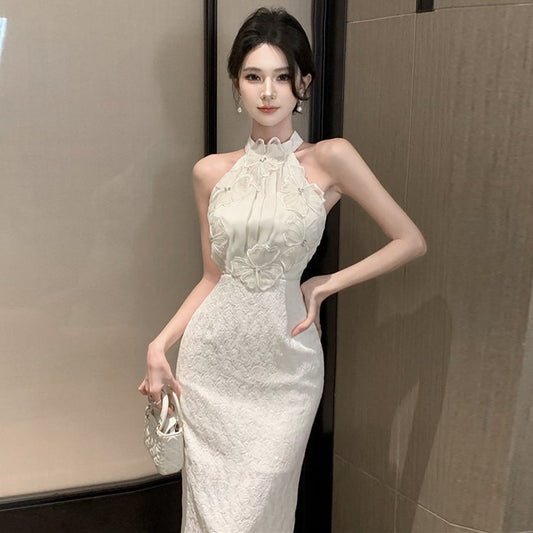 【dress】ホルターネック体型カバーワンピースG21012