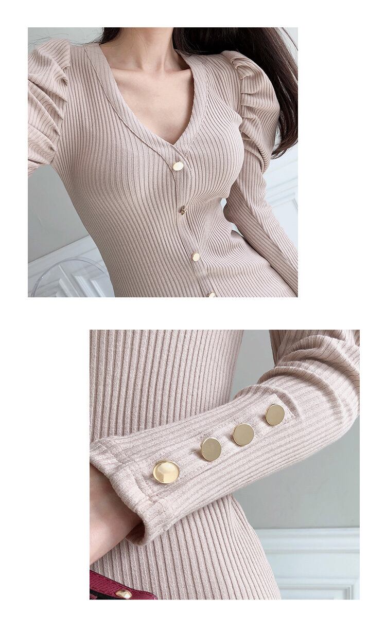 【dress】好感度UP!気質満点レトロ秋冬Vネック体型カバーお洒落ニットワンピース G2420