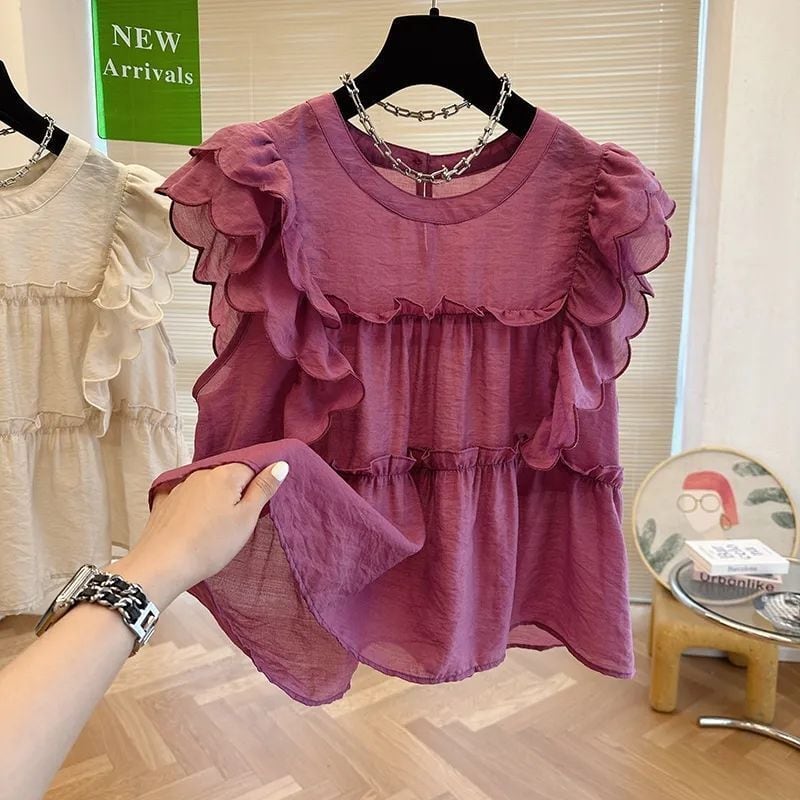 【tops】5色フレンチスリーブギャザーブラウスF7542