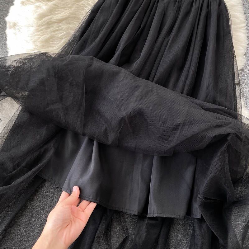 【set】ニットトップス+メッシュスカート２点セットG20201