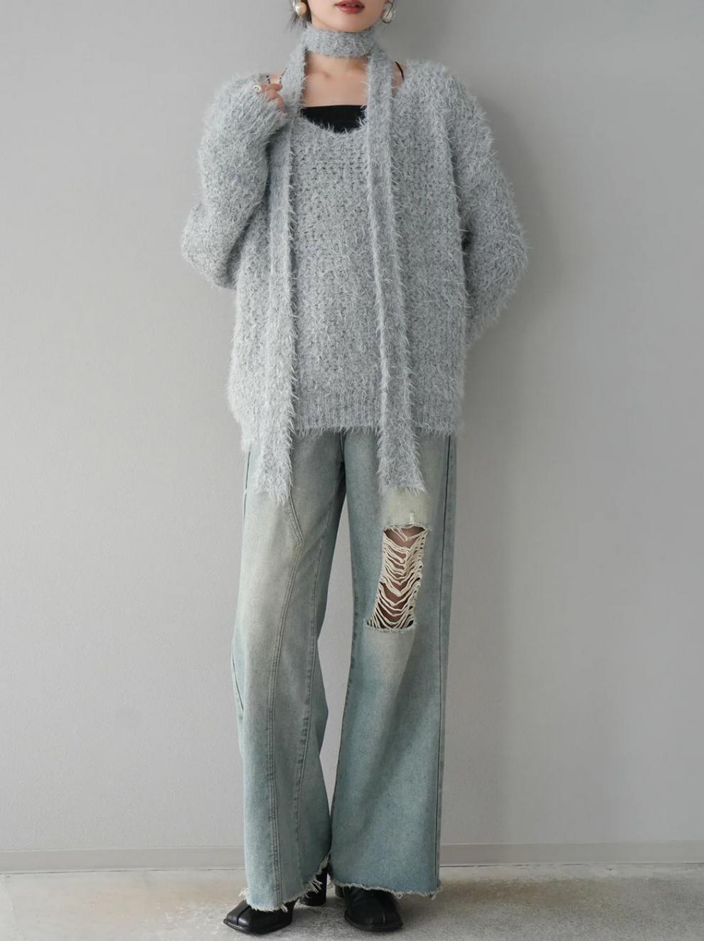 【tops】Vネックチョーカー付ニットセーター　M17997
