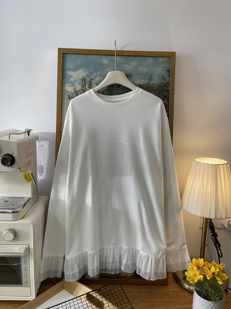 【tops】レース切り替え長袖Tシャツ　M29883