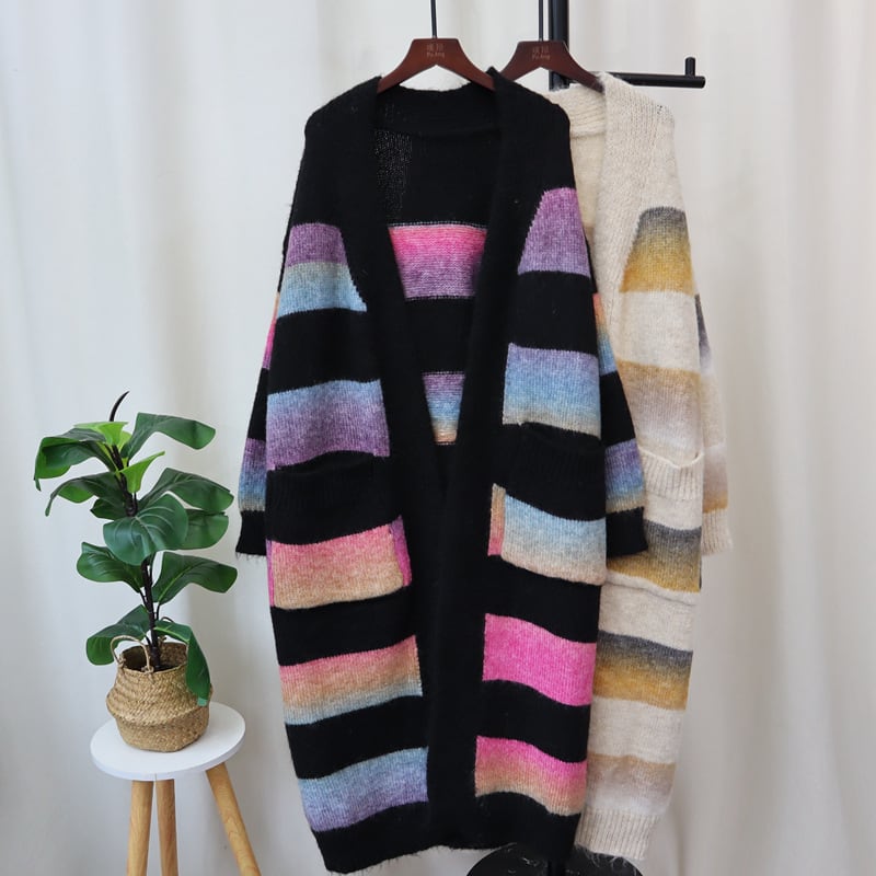【outer】ボーダー柄ニットカーデ　M25595