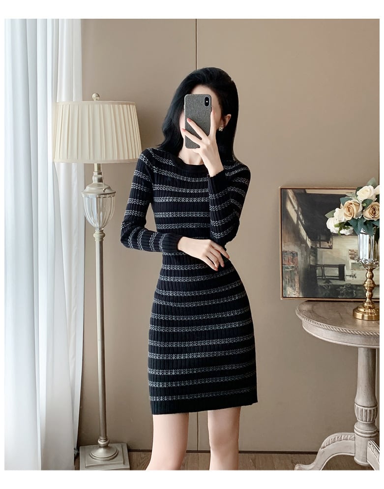 【dress】ボーダー柄ニットワンピース　M25370