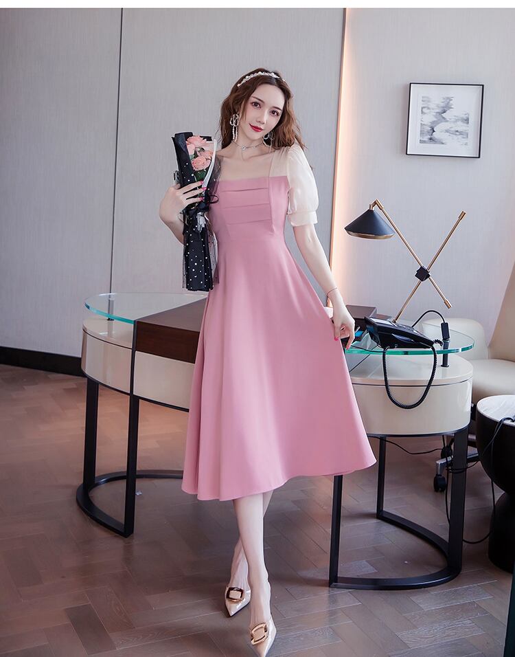 【dress】エレガント気質満点淑女スウィートスクエアネック切り替えワンピース G0180