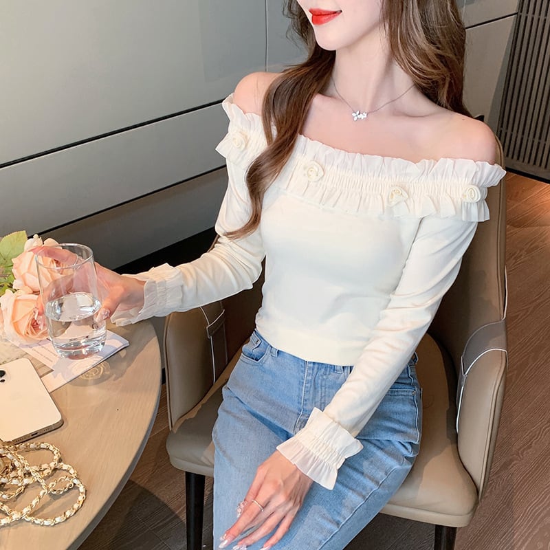 【tops】オフショルダー長袖Tシャツ　M28695