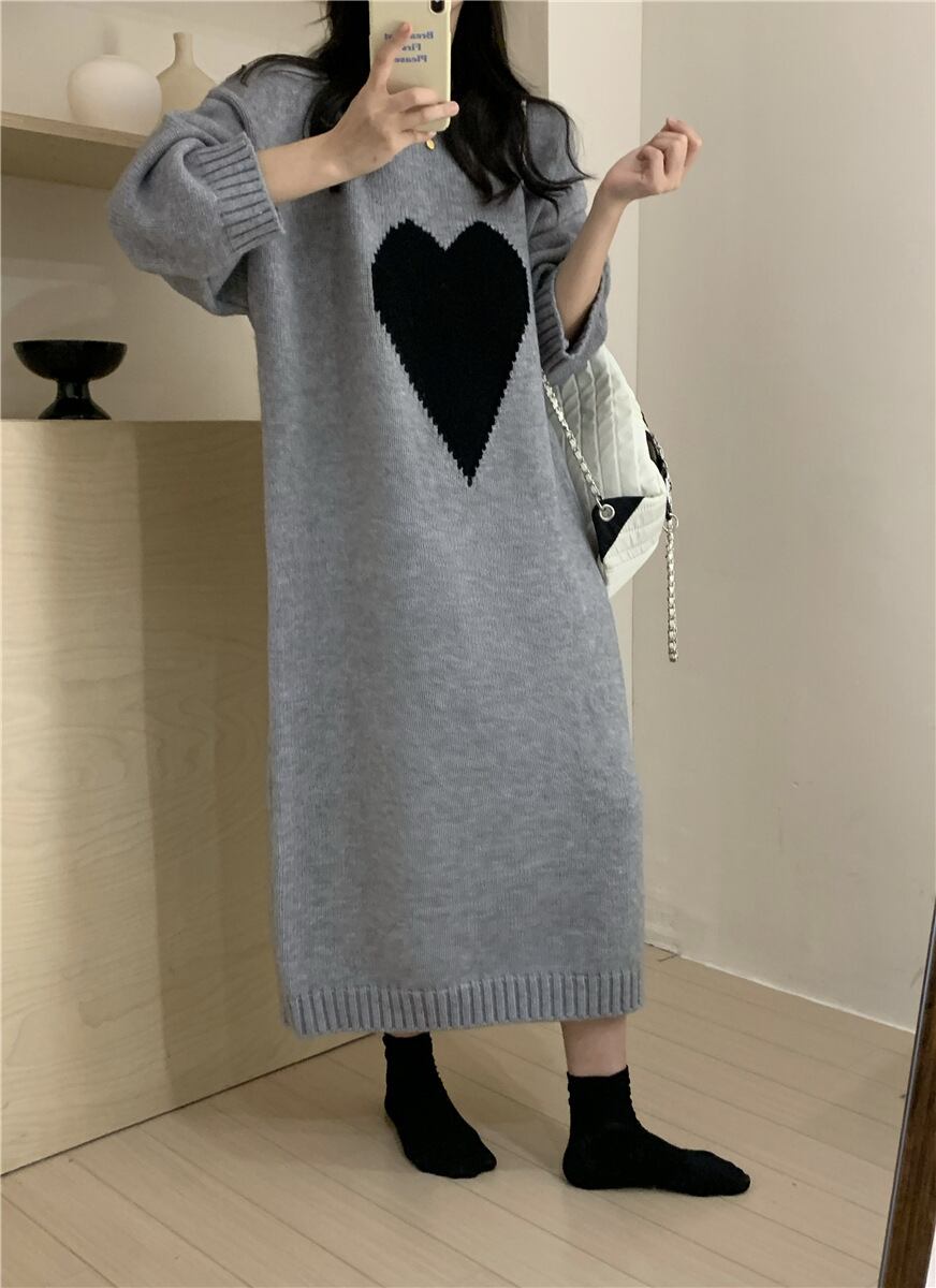 【dress】ハート柄ニットワンピース 　N2240