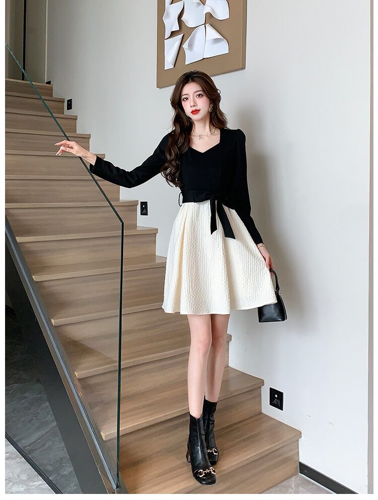 【dress】リボン付き切り替えワンピース　M29549