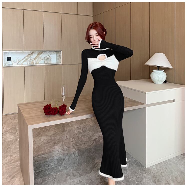【dress】ドッキングニットワンピース　M18779