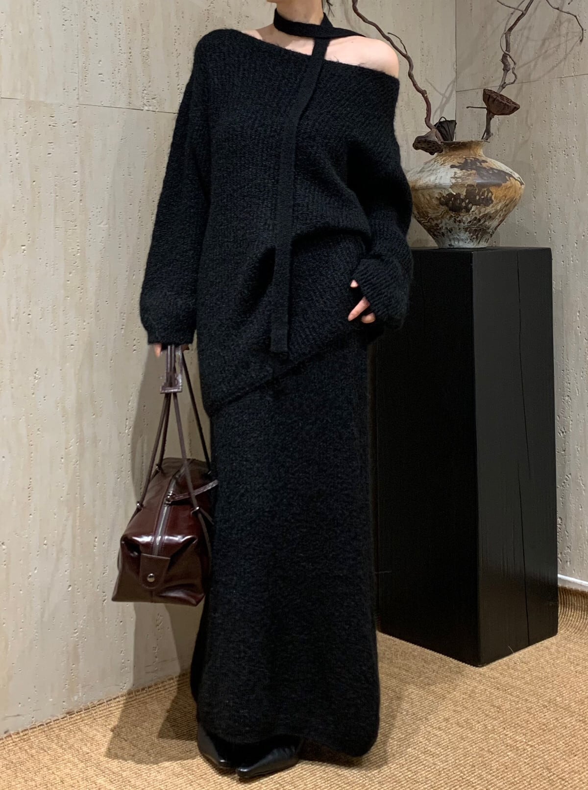 【set】チョーカー付ニットトップス×ロングスカートセット　N2774