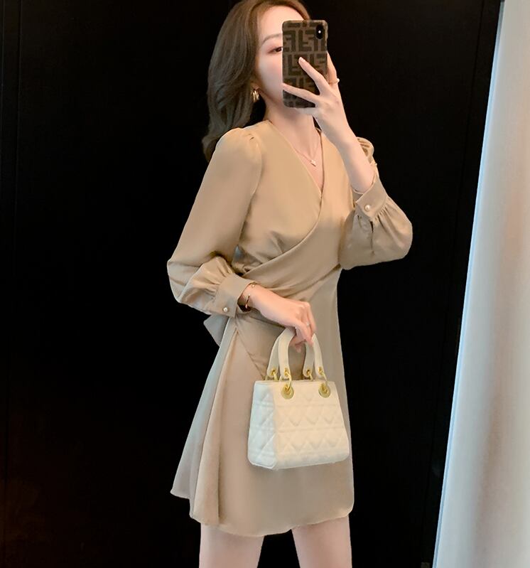 【dress】高級感!気質満点女性力を高める〜着痩せ長袖フランス風ワンピース G3466