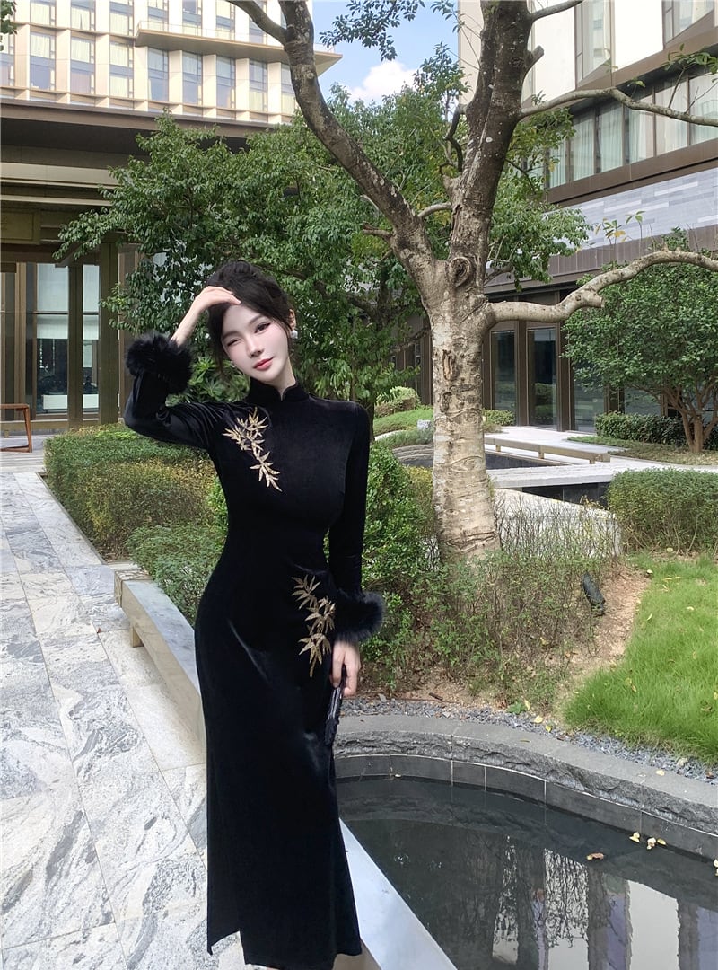【dress】刺繡柄チャイナドレス Q8085