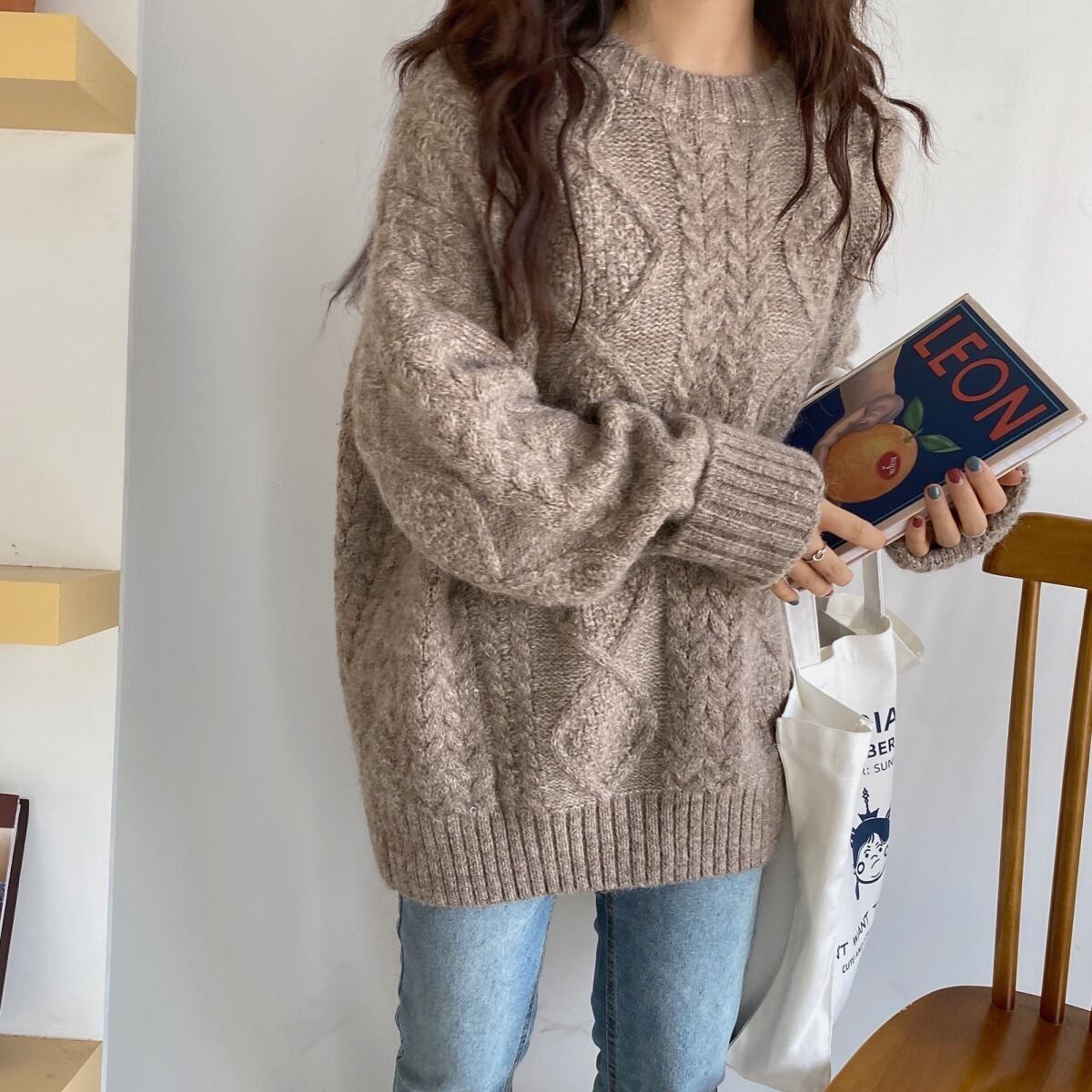 【tops】クルーネックニットセーター　M19014