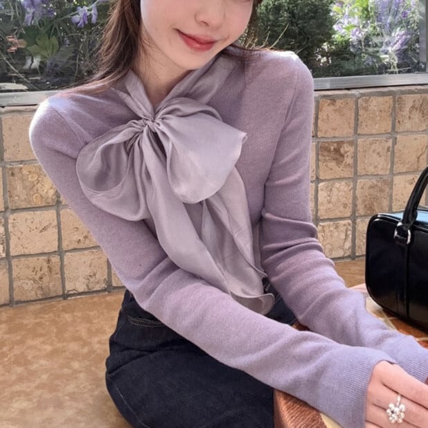 【tops】リボン付きニットトップス　M28880
